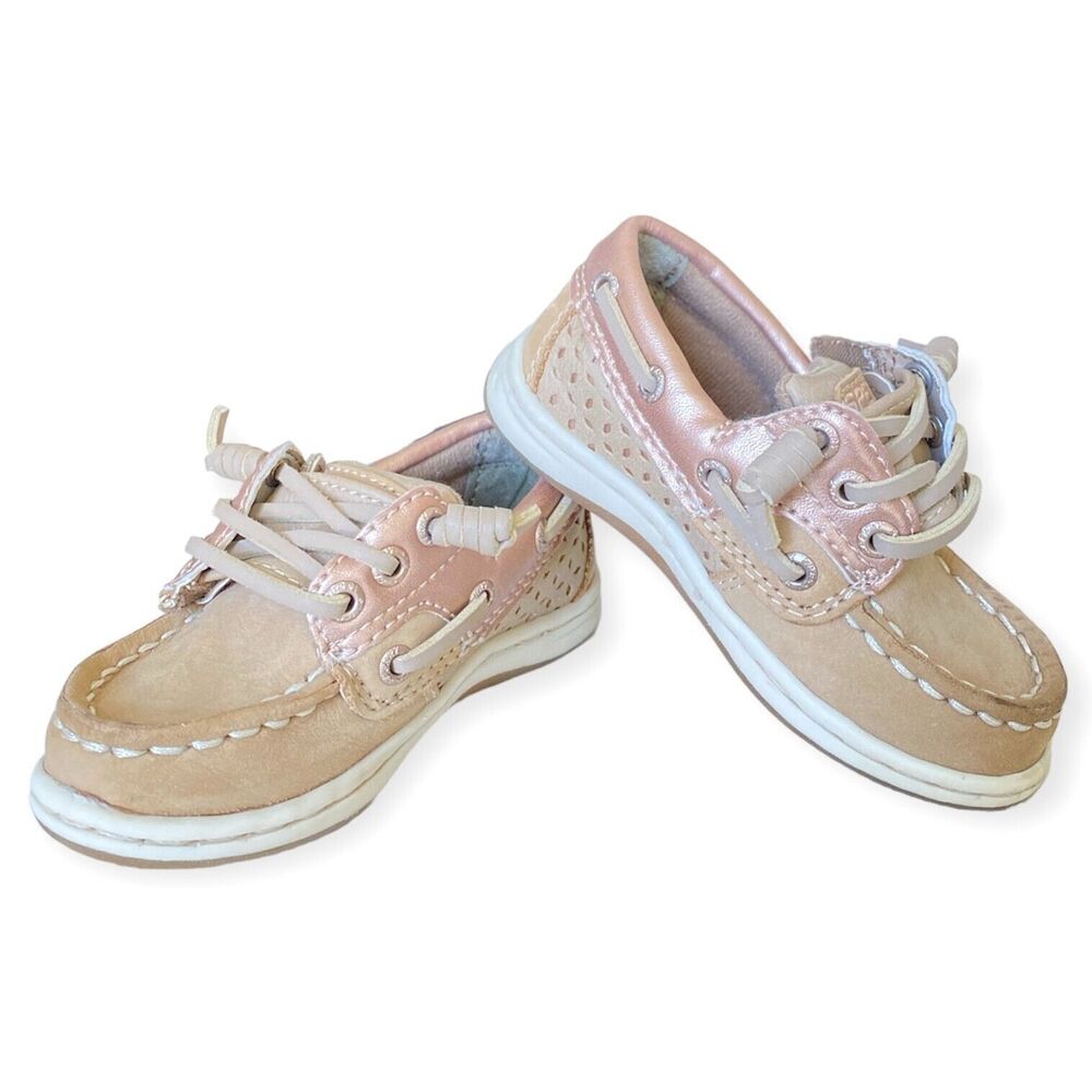 SPERRY TOP-SIDER Boat Shoes Size 6 Toddler Deck Shoes Slip On Pink Tan